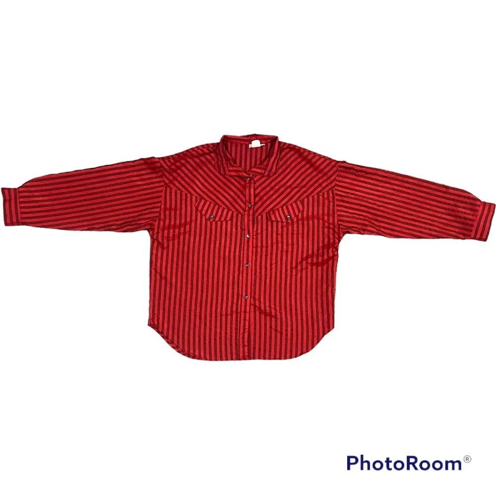 Vintage Laura Mae Women’s Striped Polyester Long Sleeve Dress Shirt